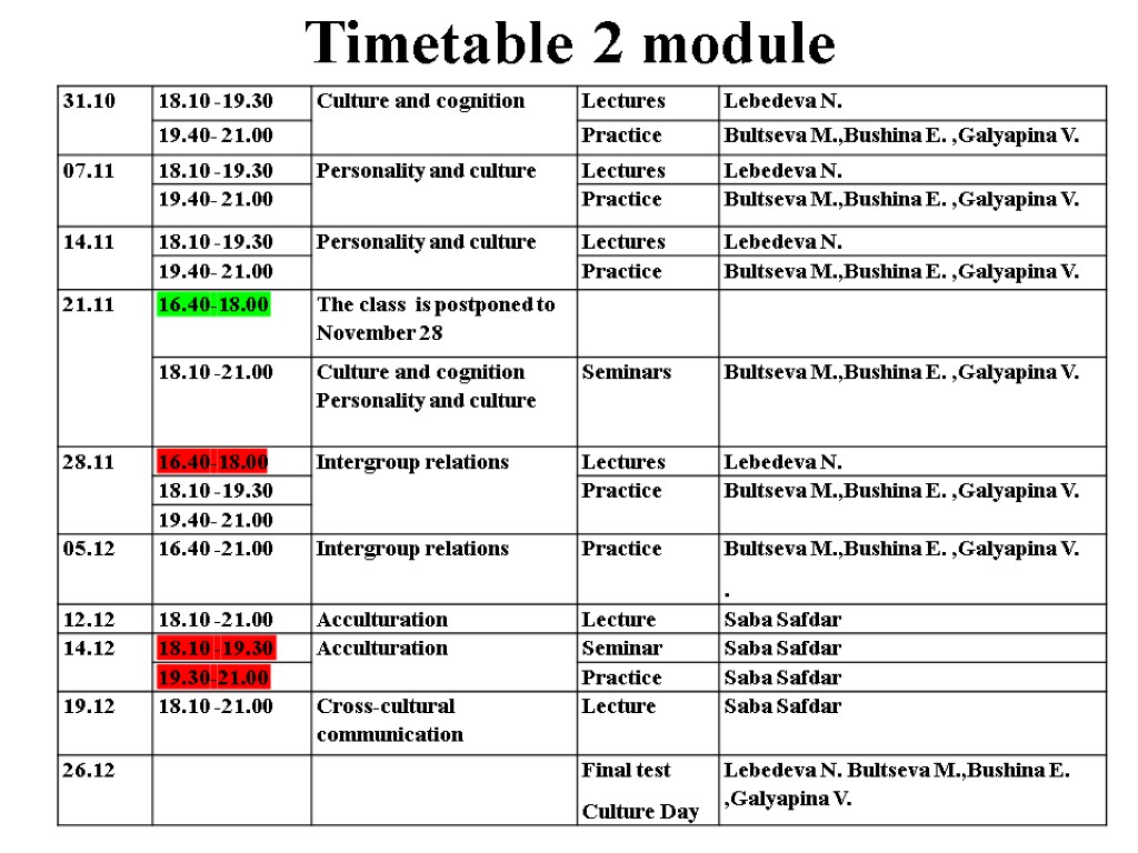 Timetable 2 module